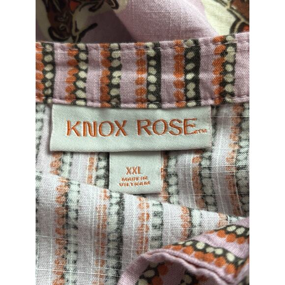 Knox Rose Dress Womens XXL Pink Floral Short Sleeve V Neck Puff Tasseled Boho - Picture 2 of 12